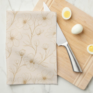 Linge De Cuisine Motif sans couture de ligne florale or élégant