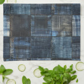 Linge De Cuisine Motif sans couture en patchwork de denim indigo (Plié)