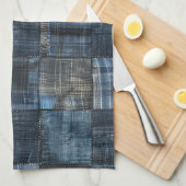 Linge De Cuisine Motif sans couture en patchwork de denim indigo (Quart Plié)
