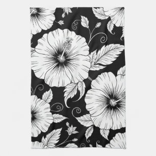 Linge De Cuisine Motif sans couture floral vintage noir et blanc (8