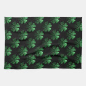 Linge De Cuisine Motif Shamrock brillant vert foncé sur noir (Horizontal)