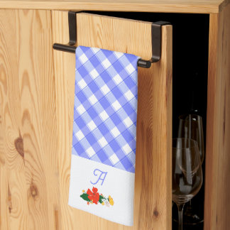 Linge De Cuisine Motif simple de fleur sauvage bleu tartan