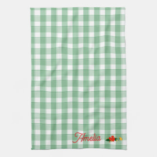 Linge De Cuisine Motif simple de fleur sauvage vert tartan nom