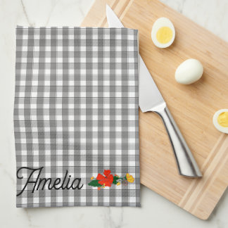 Linge De Cuisine Motif simple de fleurs sauvages gris tartan nom