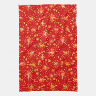 Linge De Cuisine Motif Sputnik de milieu de siècle, Rouge profond