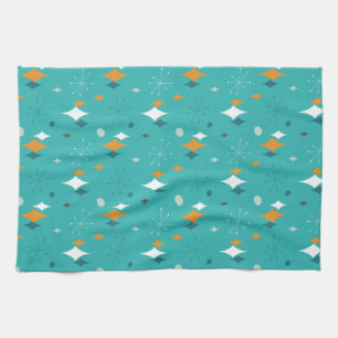 Linge De Cuisine Motif Starburst Mid Century Modern en turquoise