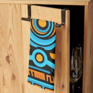 Linge De Cuisine motif symétrique bleu et orange 155