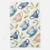 Linge De Cuisine motif tasses à thé bleu rose aquarelle (Vertical)