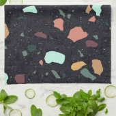 Linge De Cuisine Motif Terrazzo Noir (Plié)