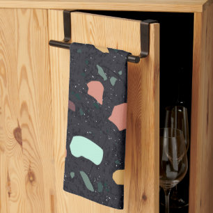 Linge De Cuisine Motif Terrazzo Noir