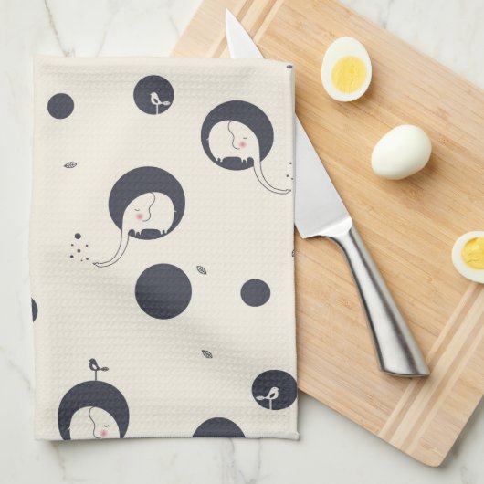 Linge De Cuisine Motif timide d'éléphant (Quart Plié)