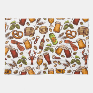 Linge De Cuisine Motif tiré par la main de bière et de casse-croûte