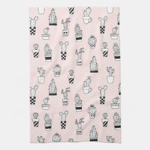 Linge De Cuisine Motif tiré par la main mignon de cactus