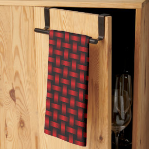 Linge De Cuisine Motif Tissé Rouge Noir