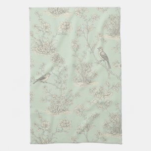 Linge De Cuisine Motif Toile Botanique d'Oiseau Sage Élégant