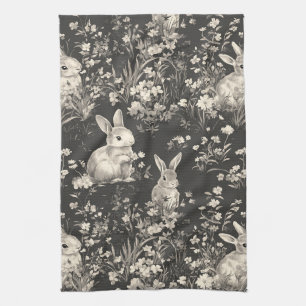 Linge De Cuisine Motif Toile de Grandmillennial Lapin Noir