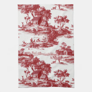 Linge De Cuisine Motif Toile de Jardin Rouge Foncé Héritage