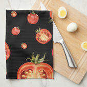 Linge De Cuisine Motif tomate | Noir et rouge (Quart Plié)
