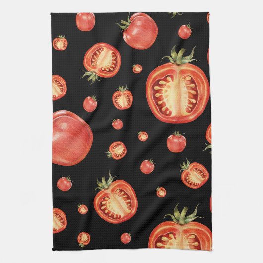 Linge De Cuisine Motif tomate | Noir et rouge (Vertical)