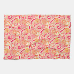 Linge De Cuisine Motif tourbillon fractal, corail, pêche