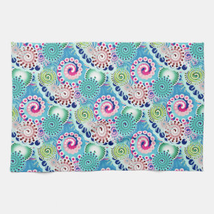 Linge De Cuisine Motif tourbillon fractal, turquoise, rose, multi