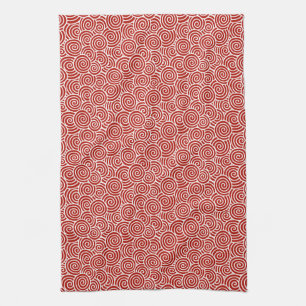 Linge De Cuisine Motif tourbillon japonais - rouge profond et blanc