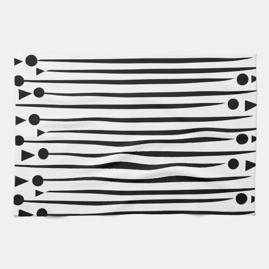 Linge De Cuisine Motif triangle cercle noir et blanc (Horizontal)