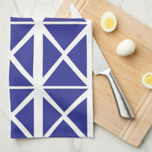Linge De Cuisine Motif Triangle Géométrique Bleu Blanc    