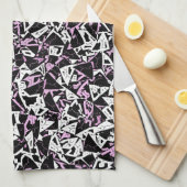 Linge De Cuisine Motif Triangle Noir Violet (Quart Plié)