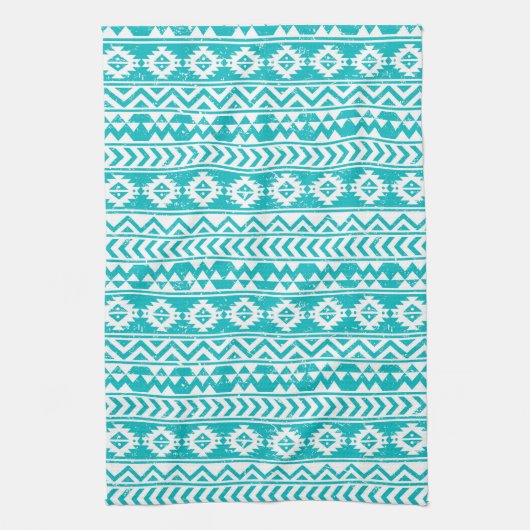 Linge De Cuisine Motif tribal aztèque grunge turquoise (Vertical)