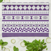 Linge De Cuisine Motif tribal blanc gris pourpre (Plié)