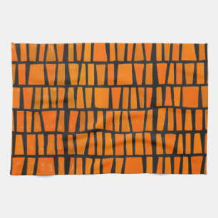 Linge De Cuisine Motif tribal d'Afrique orange et noire