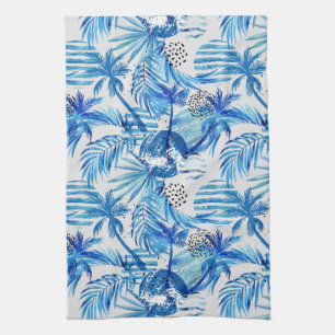 Linge De Cuisine Motif tropical bleu lumineux d'aquarelle