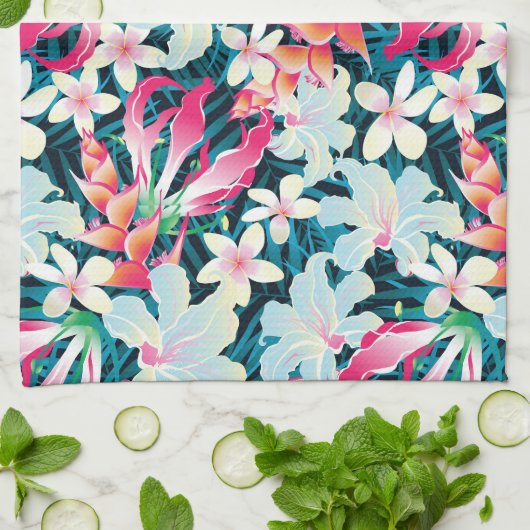 Linge De Cuisine Motif tropical coloré (Plié)