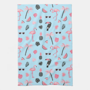 Linge De Cuisine Motif tropical d'été rose et bleu