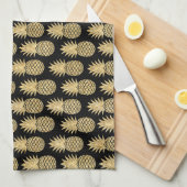 Linge De Cuisine Motif tropical élégant d'ananas de noir et d'or (Quart Plié)
