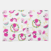 Linge De Cuisine Motif tropical, Flamants roses, pastèques, Fleurs (Horizontal)