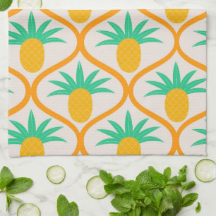 Linge De Cuisine Motif Tropical Pineapple sur Orange Ogee 