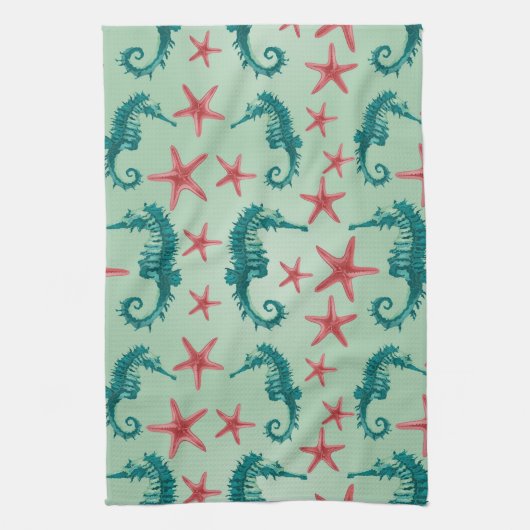 Linge De Cuisine Motif turquoise 2 d'hippocampe (Vertical)