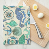 Linge De Cuisine Motif turquoise d'animaux de mer (Quart Plié)