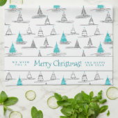 Linge De Cuisine Motif turquoise d'arbre de Noël n° 5 ID1009 (Plié)