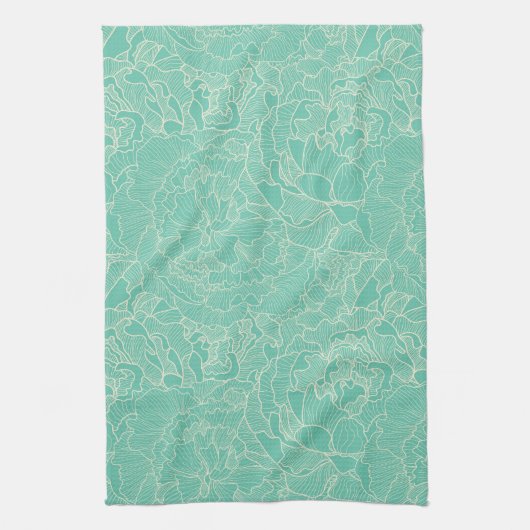 Linge De Cuisine Motif Turquoise Peony (Vertical)