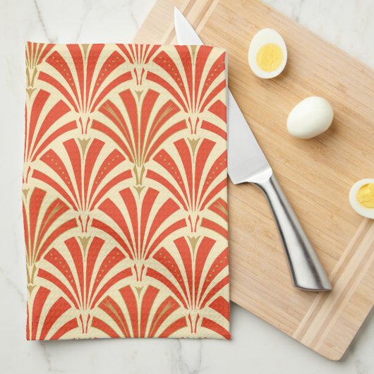 Linge De Cuisine Motif ventilateur Art déco - mandarin orange (Quart Plié)
