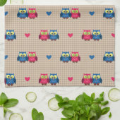 Linge De Cuisine Motif vérifié avec des hiboux d'amour (Plié)