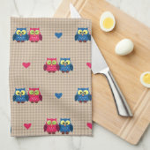 Linge De Cuisine Motif vérifié avec des hiboux d'amour (Quart Plié)