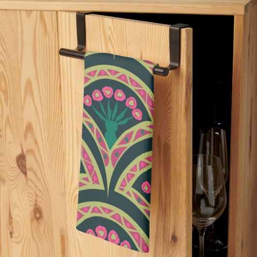 Linge De Cuisine motif vert en forme de coquille (Pliage en tiers)