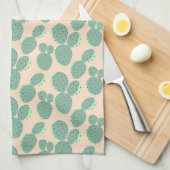 Linge De Cuisine Motif vert et rose de cactus (Quart Plié)