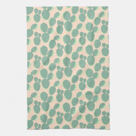 Linge De Cuisine Motif vert et rose de cactus (Vertical)