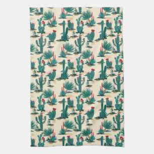 Linge De Cuisine Motif vert et rouge de cactus
