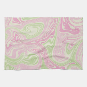 Linge De Cuisine Motif vert rose tourbillonnant liquide